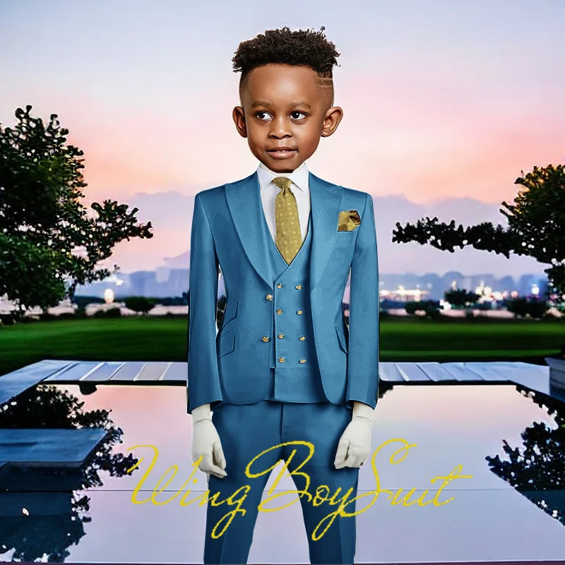 Ivory Wedding Suit for Boys 3 Piece Formal Jacket Pants Vest Bow Tie Slim Fit Kids Blazer Custom Clothes