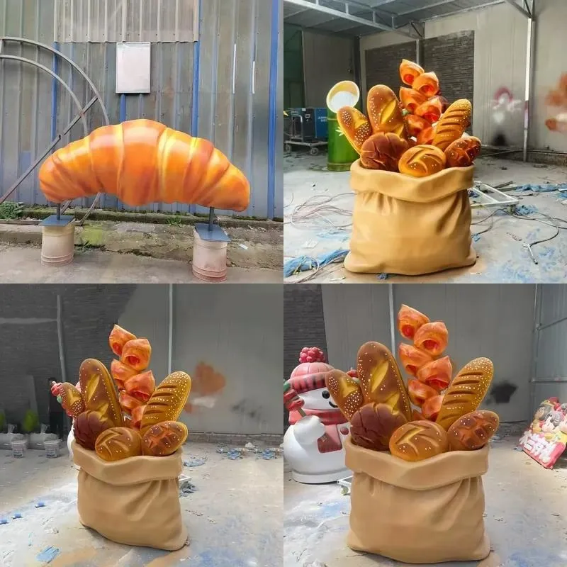 Custom Giant Cartoon Bread Sculpture Cute Bakery Entrance Shopping Mall Large Floor Decoration
