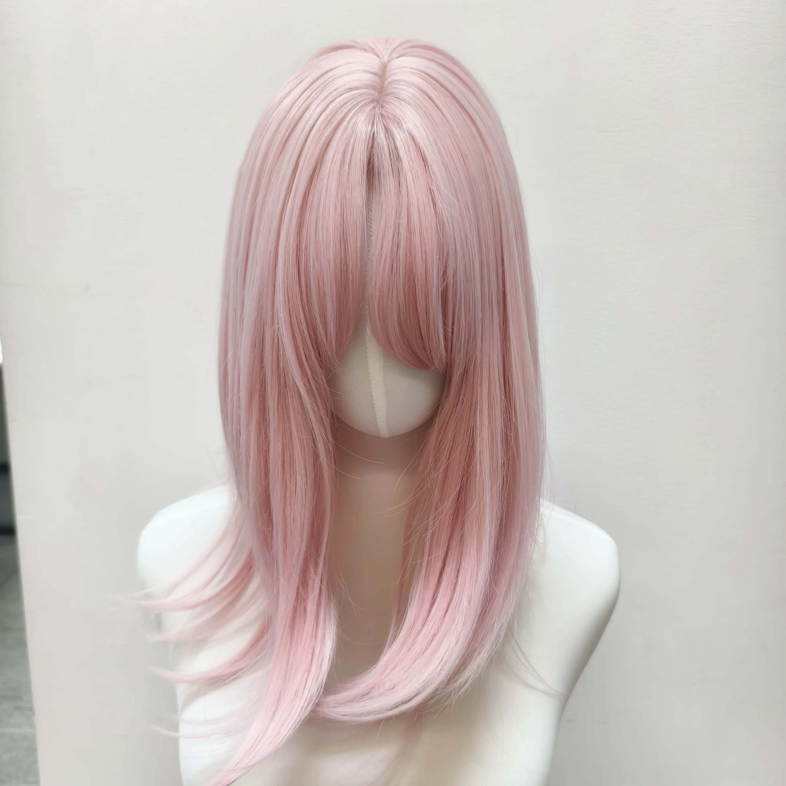 Pink Wig Lolita Female Headband Body Wavy Rose Hair Models in French Bangs High Level Simulation Hair Wig Synthetic 가발