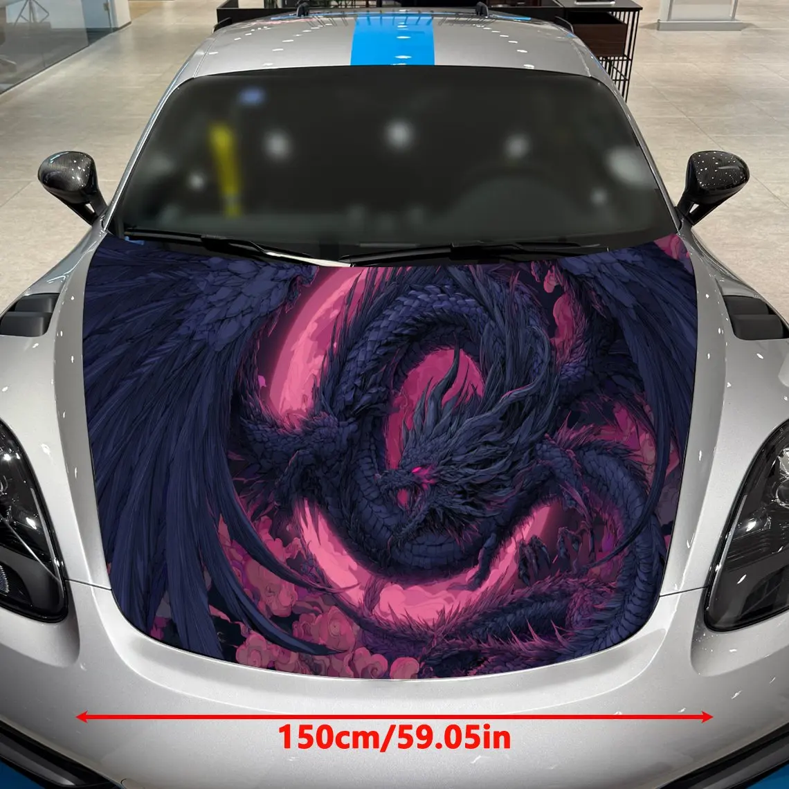 Dark Domain Crimson Moon Dragon Dominates Sky Car Vinyl Wrap, PVC Material Waterproof Car Hood Sticker, Self-Adhesive Scratch-Re