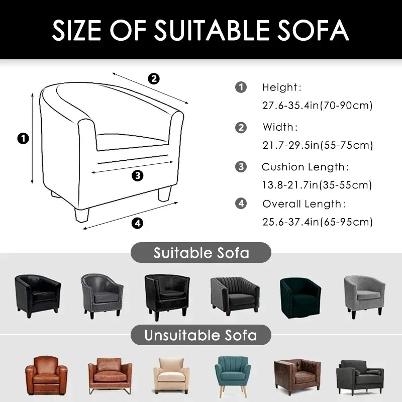 Elastic Spandex Tub Chair Cover Stretch Armchair Cover Club Sofa Slipcover for Living Room Couch Covers with Seat Cushion Covers