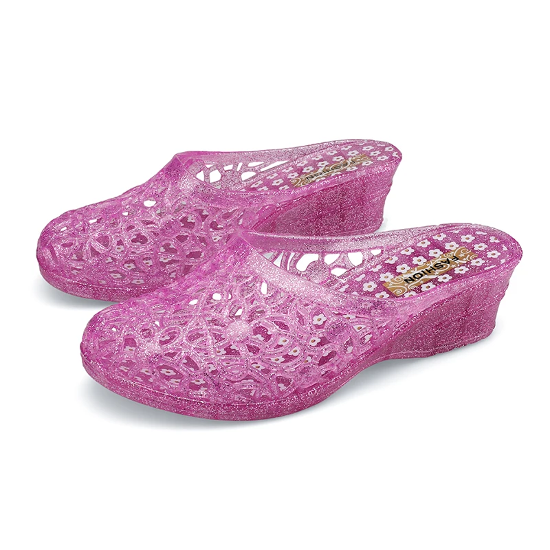 PUPUDA Women Slippers Protective Baotou Crystal Bottom Breathable Cool Jelly Shoes Ladies Summer Wedges Slippers Women Sandals