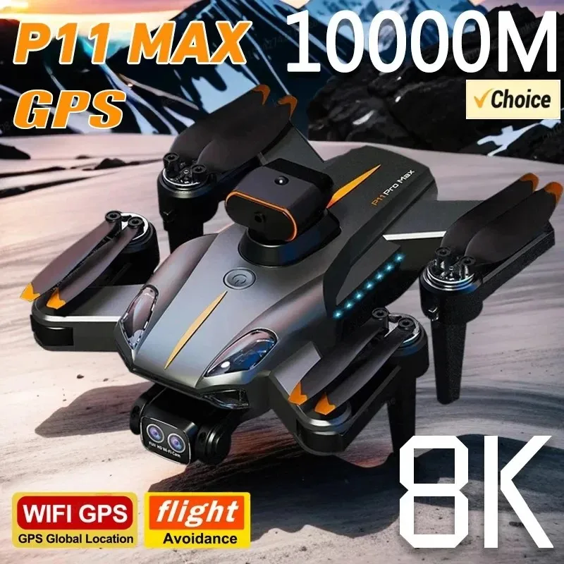 P11 Pro Max Drone 8K 5G GPS Professional HD Aerial Photography Dual-Camera Obstacle Avoidanc Brushless Quadrotor 10000M Toy Gift