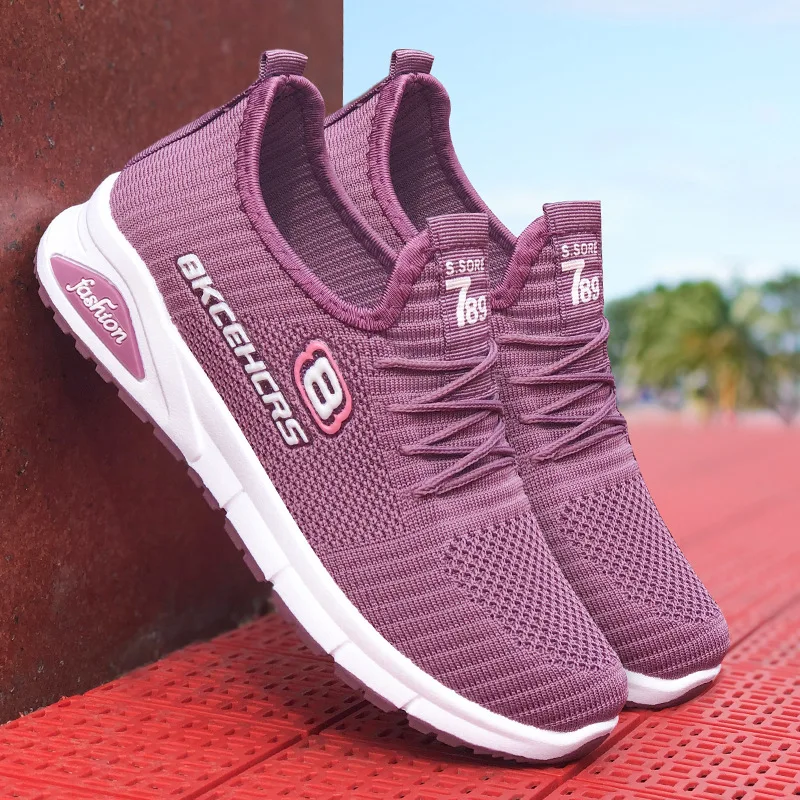 Women Casual Shoes Fashion Breathable Walking Mesh Flat Shoes Sneakers Women 2024 Gym Vulcanized Shoes Purple Female Footwear