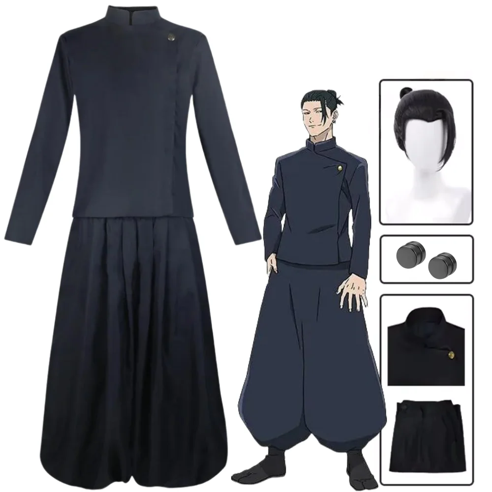 Anime Geto Suguru fantasia de cosplay masculina, uniforme escolar, roupa e brincos, Gojo Satoru