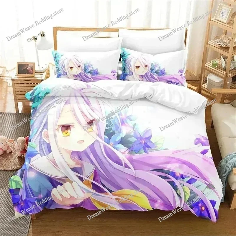 

No Game No Life Luxury Bedding Set Japan Anime Cartoon Duvet Cover Set Comforter Bedspread Twin Single Size Printed Home Textile