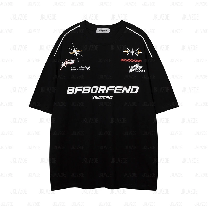 Trendy Street Loose Hip Hop Casual Half Sleeve Tops Women's TShirt Summer Casual Short Sleeve Fashion Racing TShirt Men Clothing