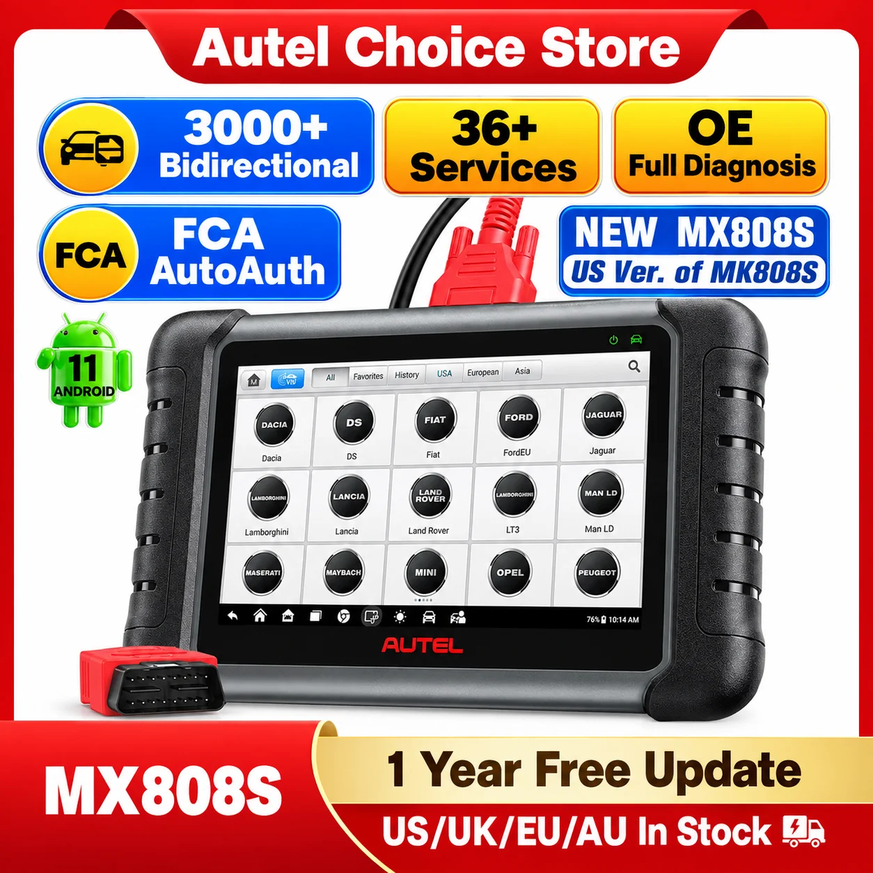 Autel MaxiCheck MX808S OBD2 Scanner 11OS Full Bidirectional Control Car Diagnostic Tools Automotive Code Reader Up of MK808 MK808S