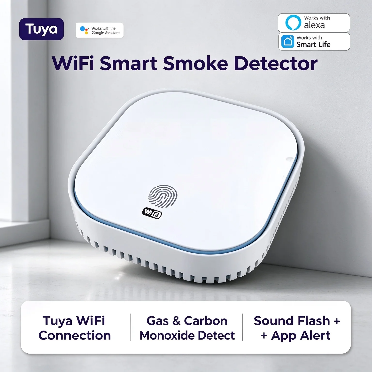 Tuya WiFi Smart Smoke Detector Carbon Monoxide Natural Gas Alarm Smart Life APP Home Kitchen Shop Intelligent Fire Safety Alert