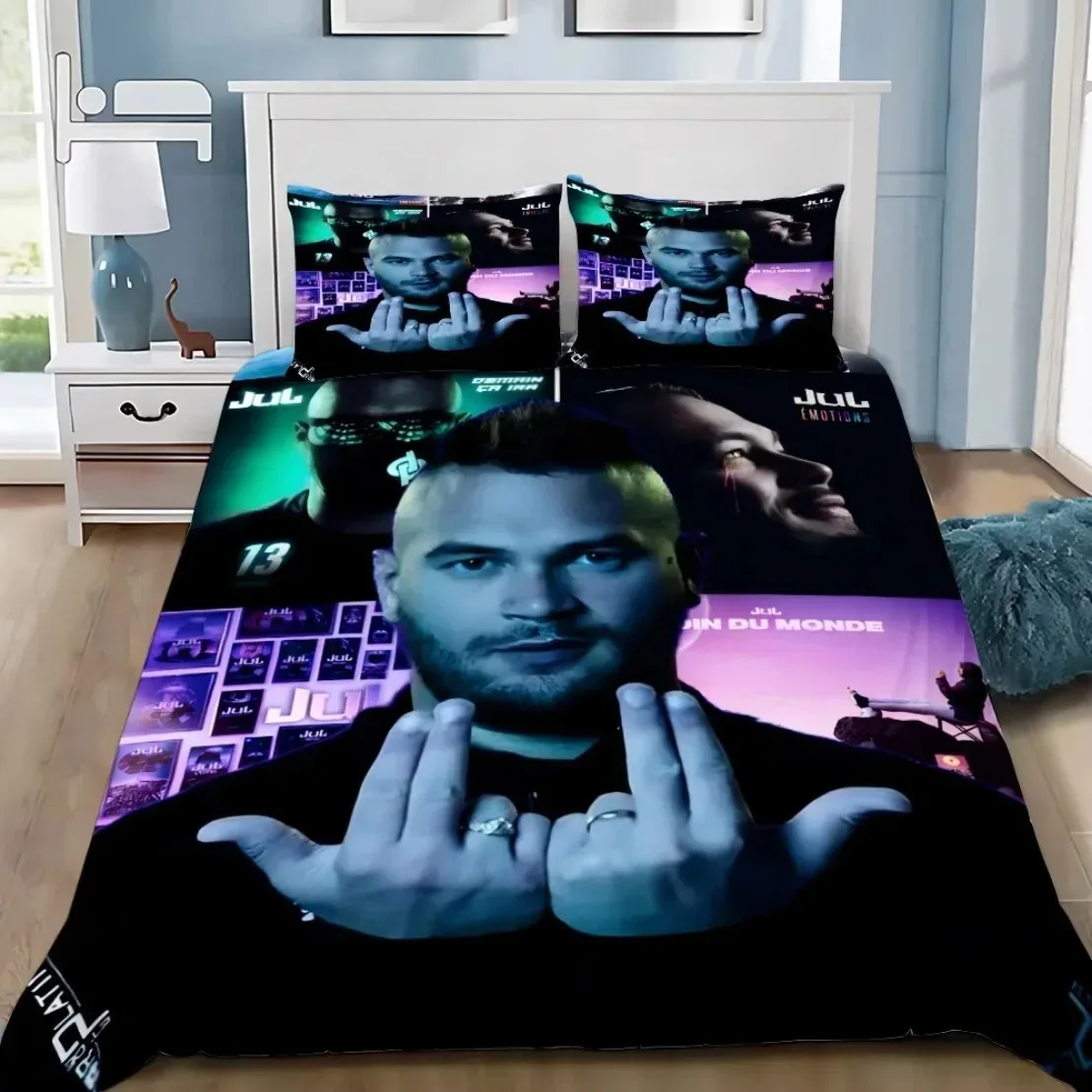 JuL ensemble de literie housse de couette souple avec 1/2 pièces taies d'oreiller pour enfants adultes microfibre rappeur JuL C'est Pas housse de couette