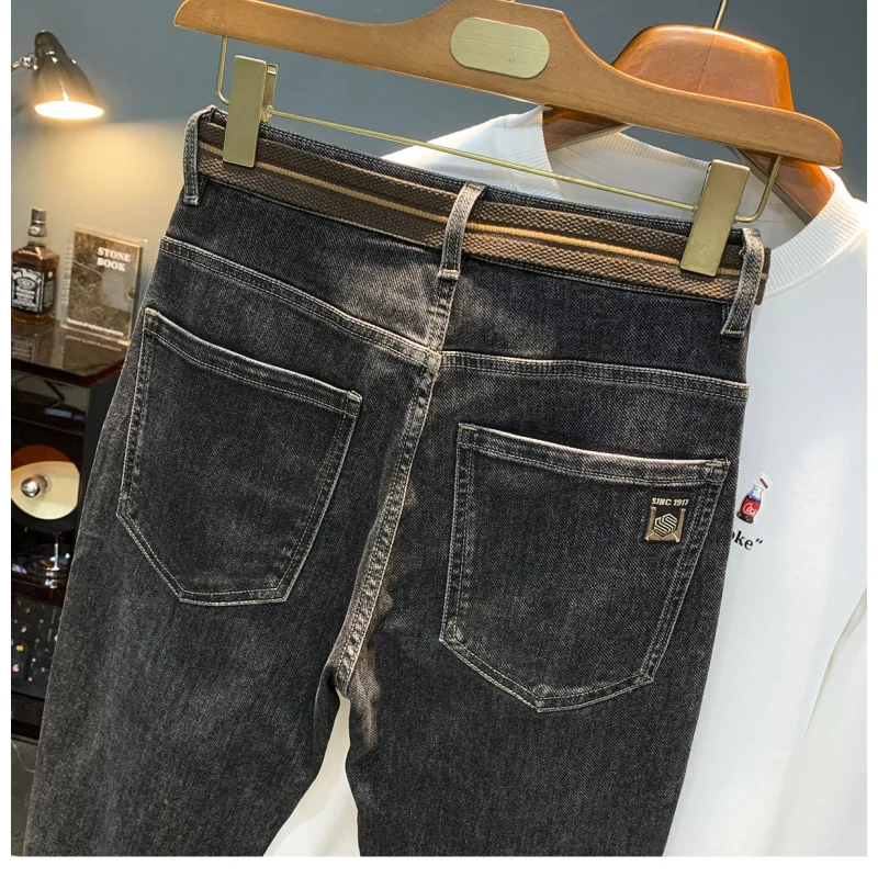 

High end quality men's jeans trend 2025 new autumn micro harem small foot embroidered elastic casual pants men