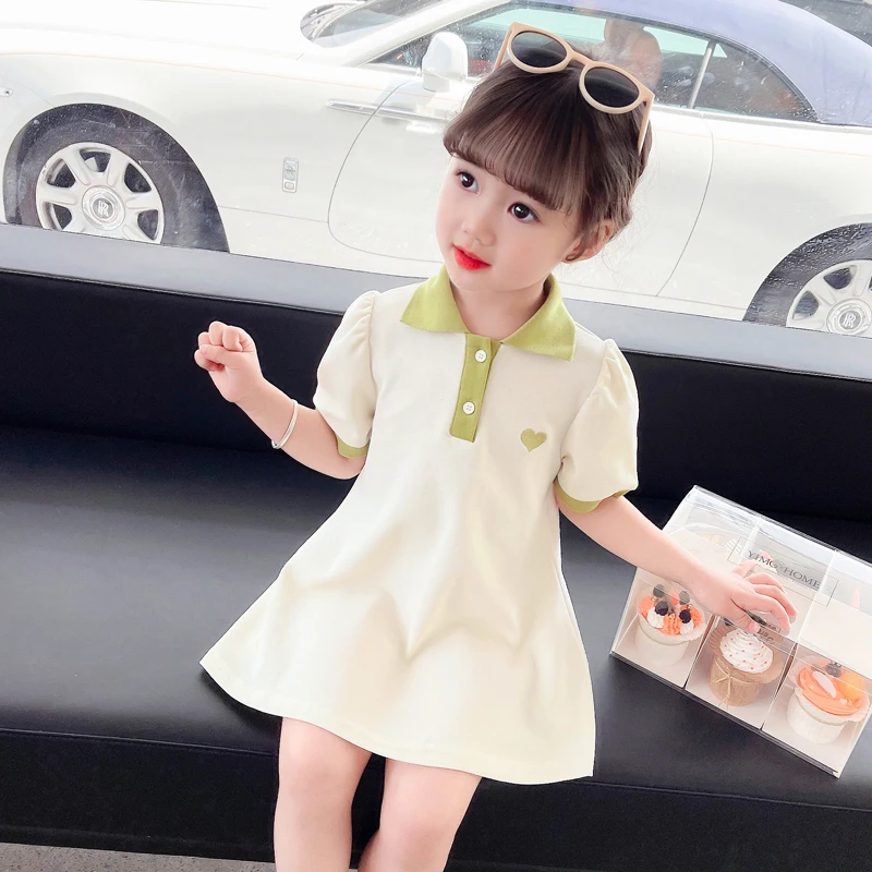 Girls Dress Summer Dress 2024 New Little Love Baby Children\'s Fashionable Sweet Princess Dress One-Year-Old Dress Children\'s Sum