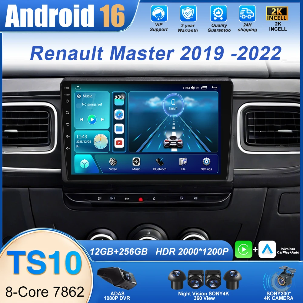

Car Radio For Renault Master 2019 2020 2021 2022 Multimedia Video Player GPS Navigation Wireless Carplay NO 2Din DVD Player Auto