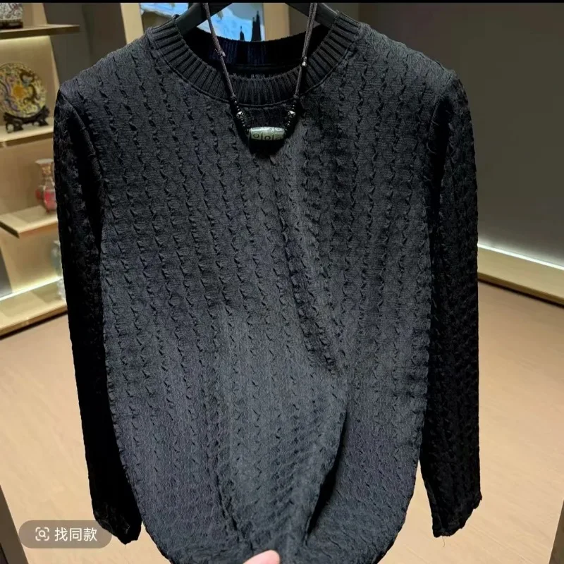 

Мужская футболка с длинными рукавами и круглым вырезом, модная плиссированная футболка с длинными рукавами, осень-зима, однотонная универсальная основа