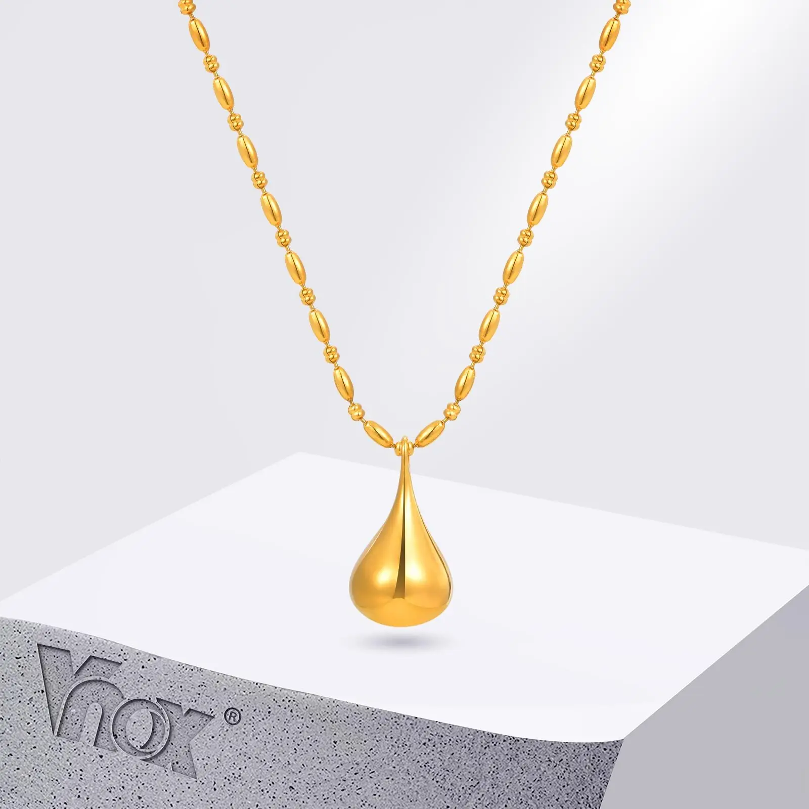 

Vnox Stainless Steel Separated Bead Chain Water Droplet Pendant Necklace Simple Metal Small Drop Women Necklace Jewelry Gifts