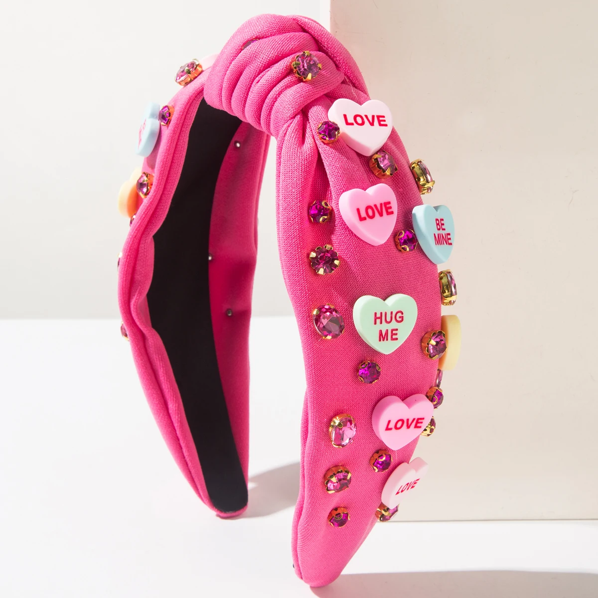 2025 Cross border Hot selling Amazon Valentine\'s Day Heart shaped Letter Hair Hoop Handmade Knot Set with Drill Bit Hairdband
