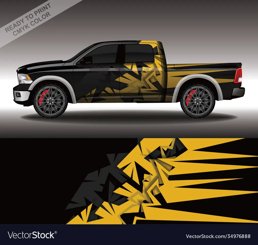 Yellow Pickup Car Graphic Decal Full Body Racing Vinyl Wrap Car Full Wrap Sticker Decorative Car Decal Length 400cm Width 100cm