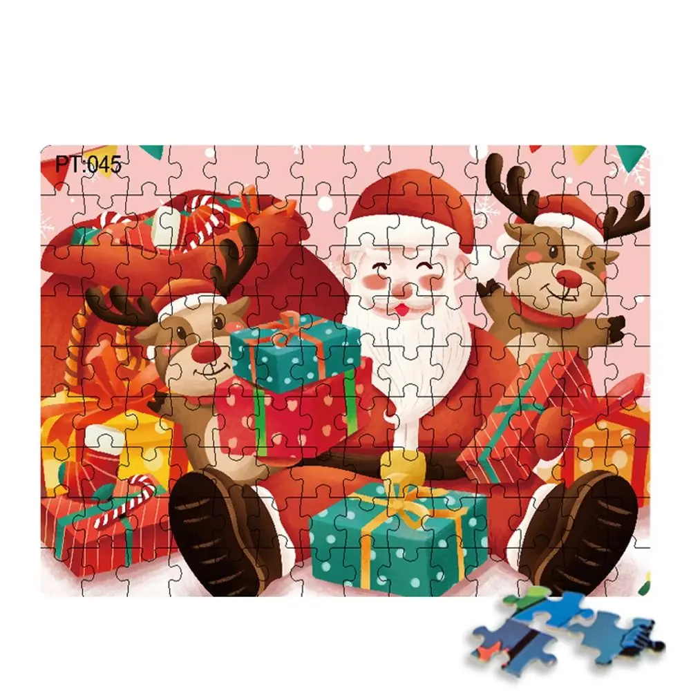 Puzzle de noël intellectuel et bénéfique, 126 pièces, éducatif précoce, Montessori, jouets en papier pour bébé
