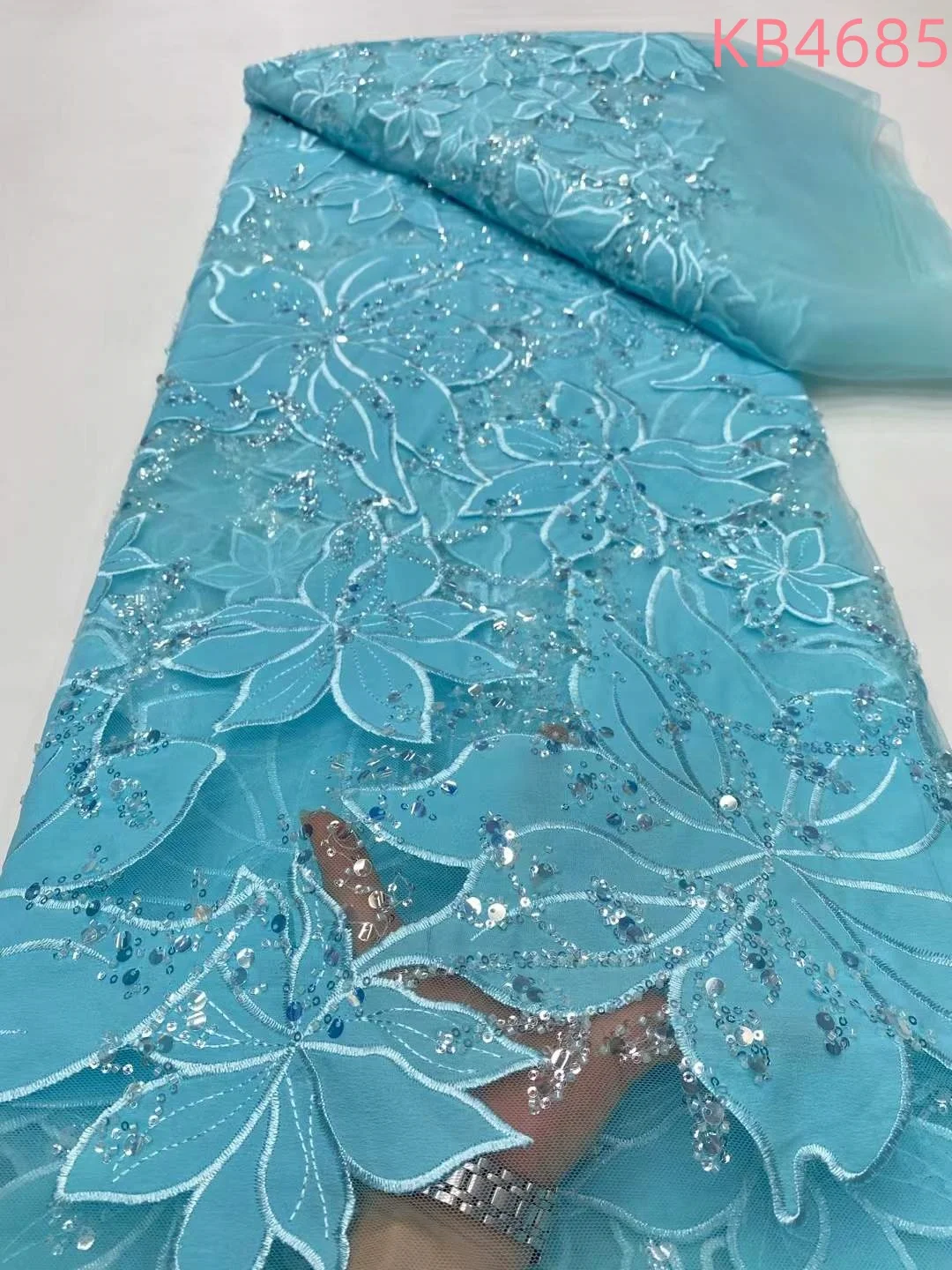 

5 ярдов Crystal Glitters Plus Beads Кружевная ткань Африканская ткань Кружева Высокое качество 2025 3D Цветочные блестки Кружева из бисера для женщин