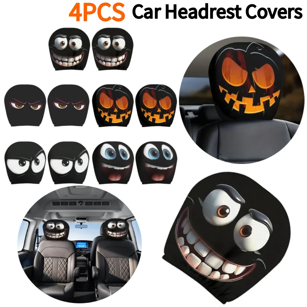 4 قطع من أغطية مسند رأس السيارة، واقي مسند الرأس العالمي، غطاء رأس قابل لإعادة الاستخدام لتزيين مسند المقعد الأمامي للسيارات #1