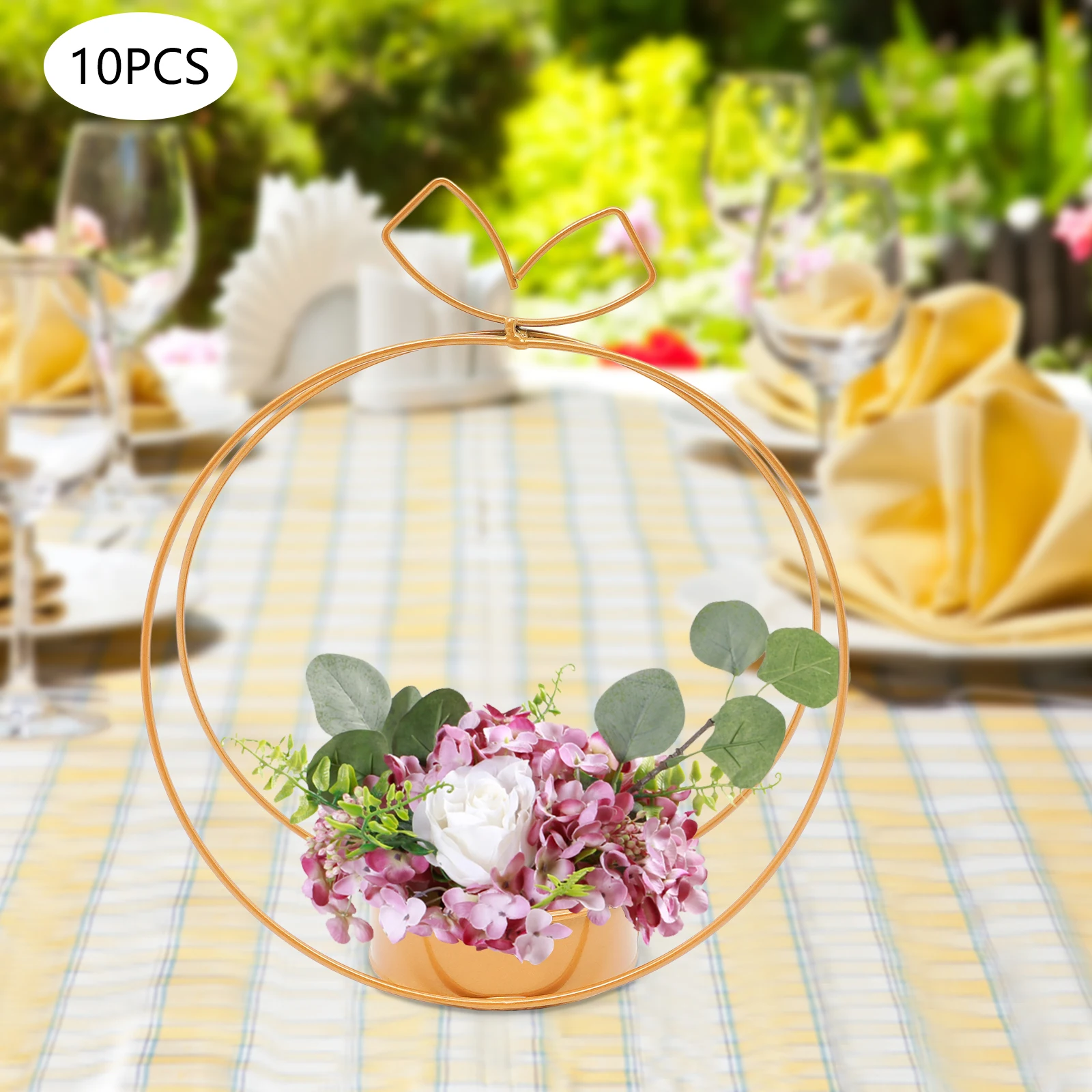 

10 Pcs Round Vases Flower Baskets Floral Stands Wedding Centerpieces for Tables Party Decoration Large Gold