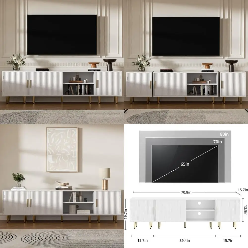 حامل تلفزيون حديث مع مساحة تخزين لغرفة المعيشة، مركز ترفيه لأجهزة التلفاز حتى 71، خزائن تلفزيون أنيقة #1