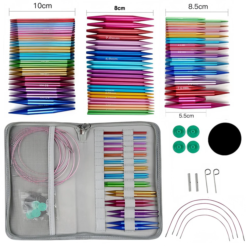 12/13 Pairs Interchangeable Circular Knitting Needles Set with Accessories 5.5cm-10cm Knitting Needles Sizes from 3.0mm to 10mm