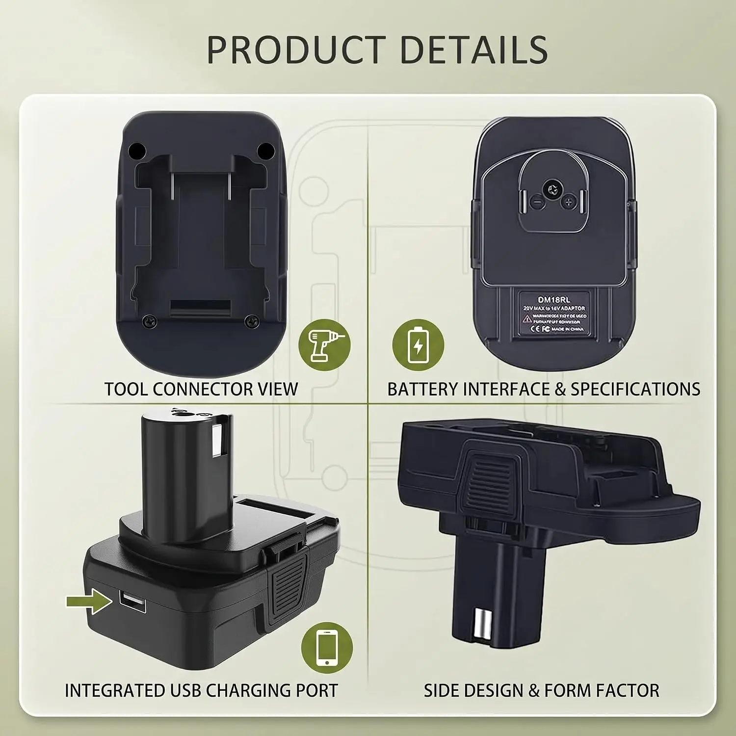 DM18RL Battery Adapter Compatible with for Dewalt 18 v-20 v and for Milwaukee 18 v Lithium Batteries Work for Ryobi 18 v ONE+