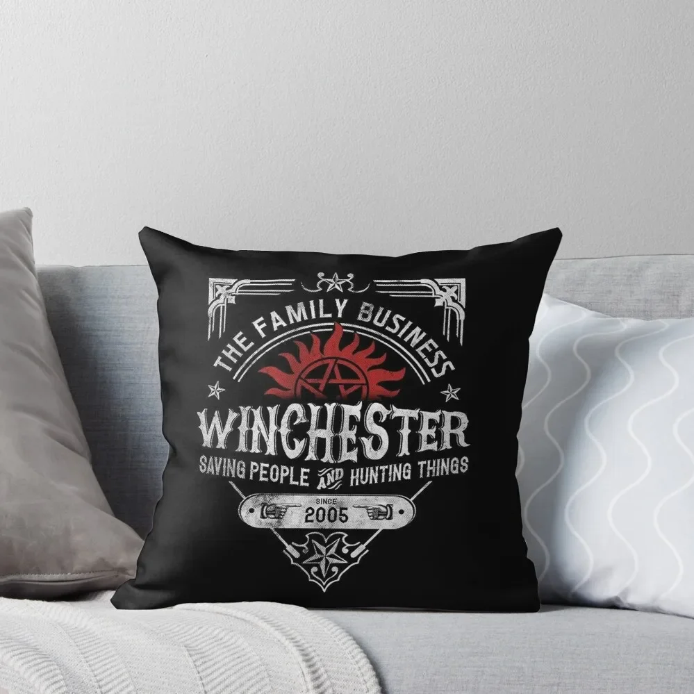 

The Family Business Winchester Saving People and Hunting Things Supernatural Throw Pillow Marble Cushion Cover pillow
