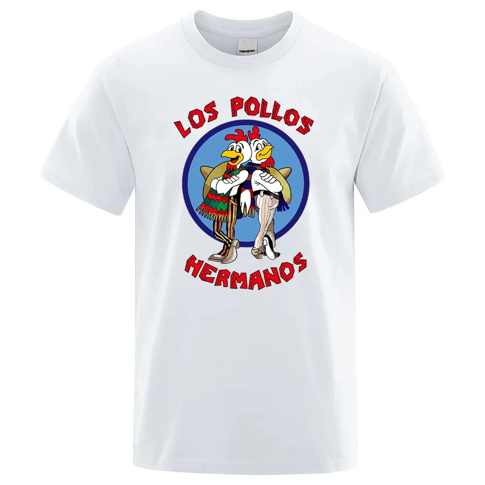 

LOS POLLOS Hermanos Funny Printed T-Shirt Men Fashion Casual Short Sleeves Summer Cotton Breathable Tshirt Chicken Brothers Tee