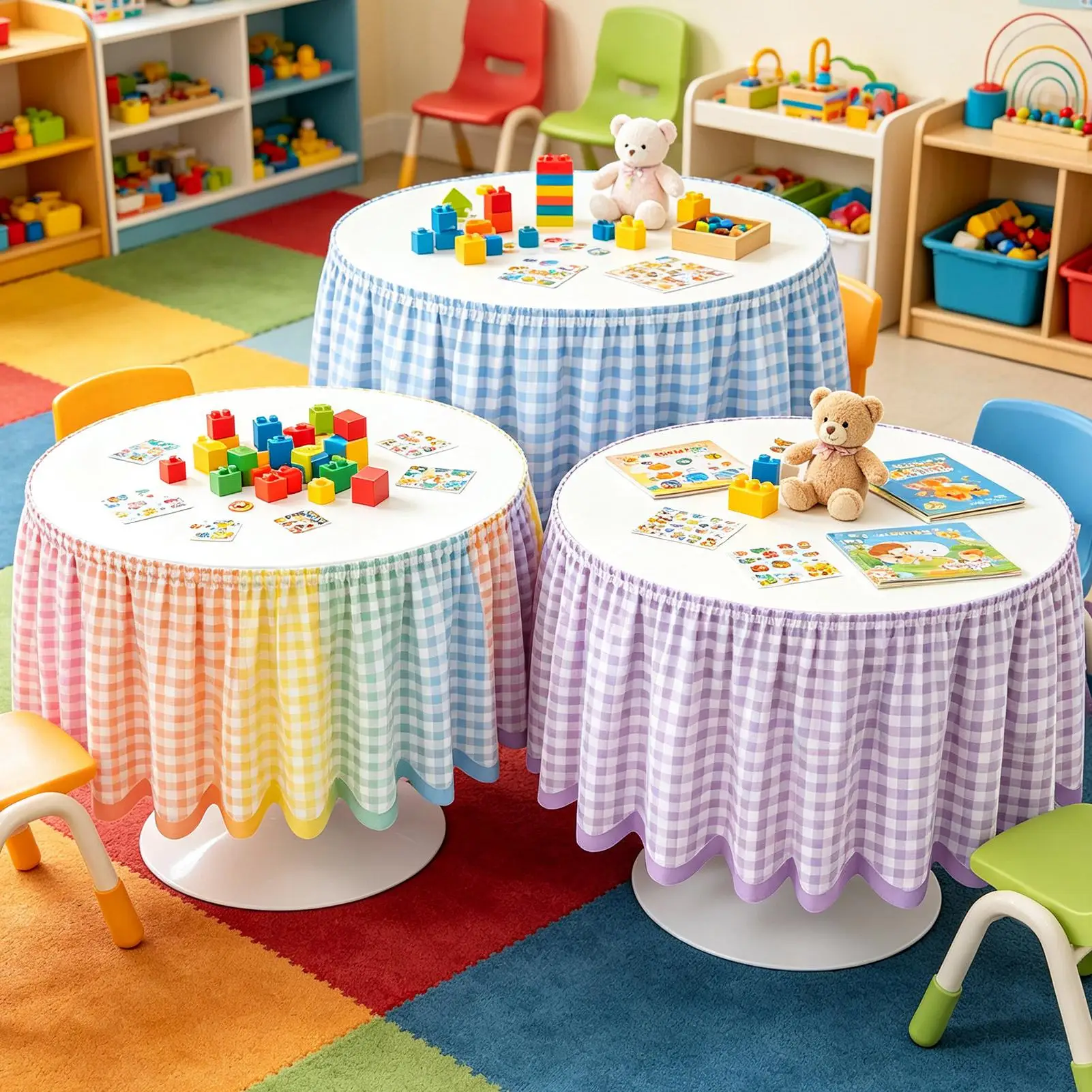 6FT Teacher Desk Skirt Ruffled Checkered Tablecloth Cover Classroom Decor Back to School Supplies for Office Party Setup view 3