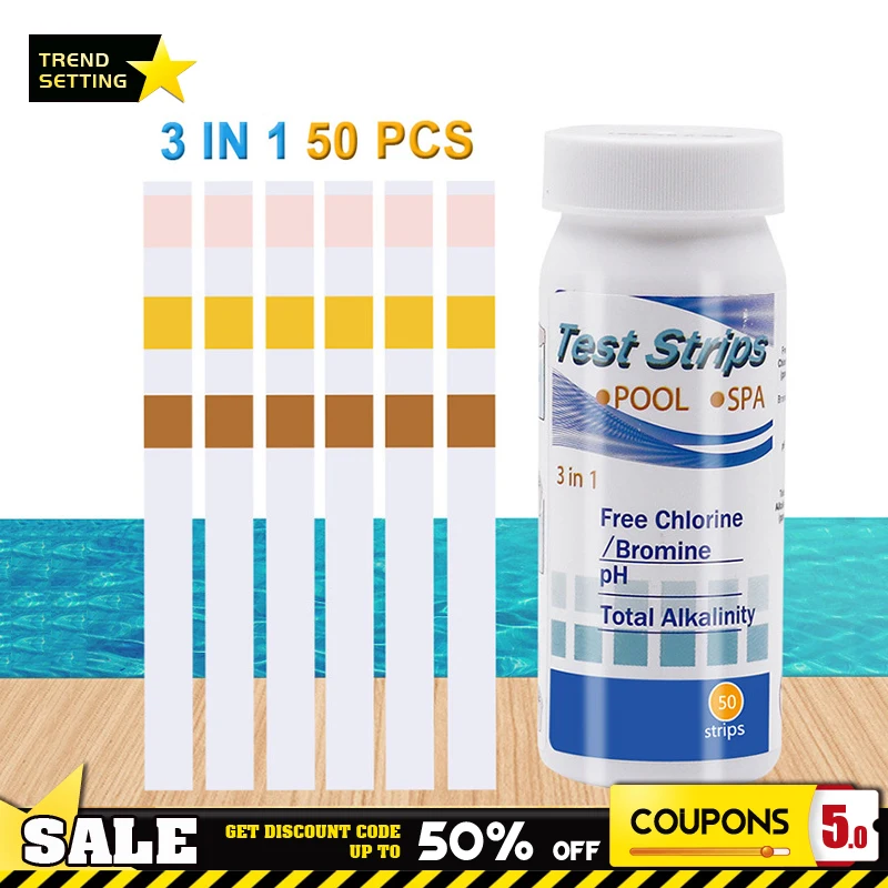 50 Stuks 3 In 1 Teststrips Chloor Dip Hot Tub Ph Tester Papier Zwembad Test Strip Hot Spring water Teststrips Spa Testen
