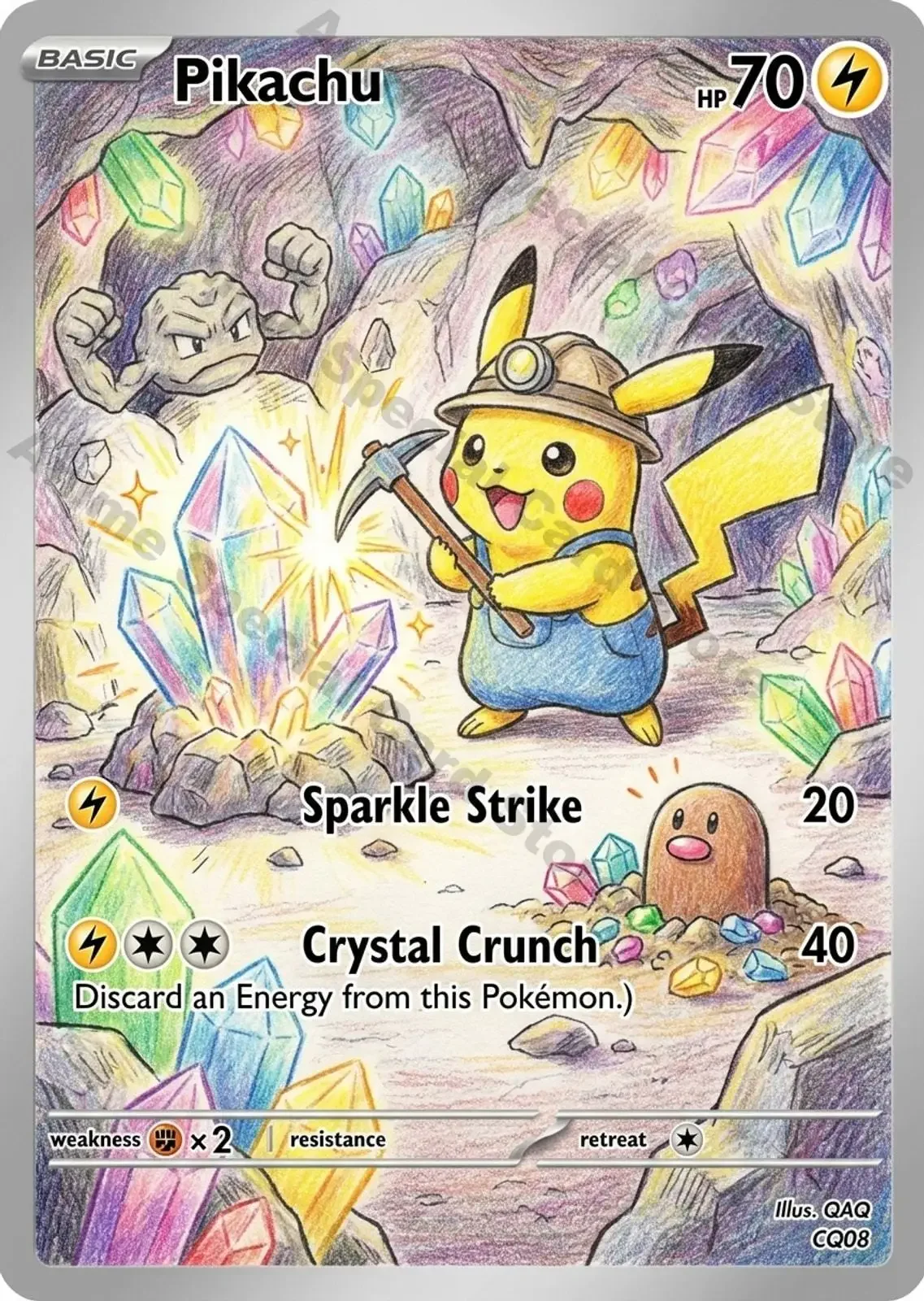 5Pcs PTCG Cards Childrens Colored Pencil Art Style Gem Cave Gengar Sableye Carbink Diglett PTCG Custom Cards PTCG Gift