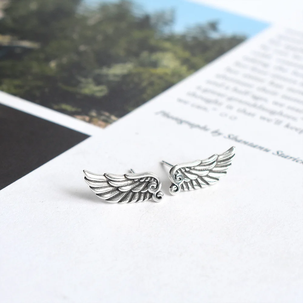 Vintage Silver Color Angel Wings Stud Earrings for Men Women\'s Punk Style Wings Earrings Y2K Metal Ear Jewelry Accessories