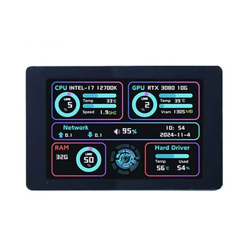 

3.5 Inch IPS Display Secondary Screen Mini Monitor Horizontal Vertical 360° Rotation Dual Type-C Ports Computer Case for AIDA64
