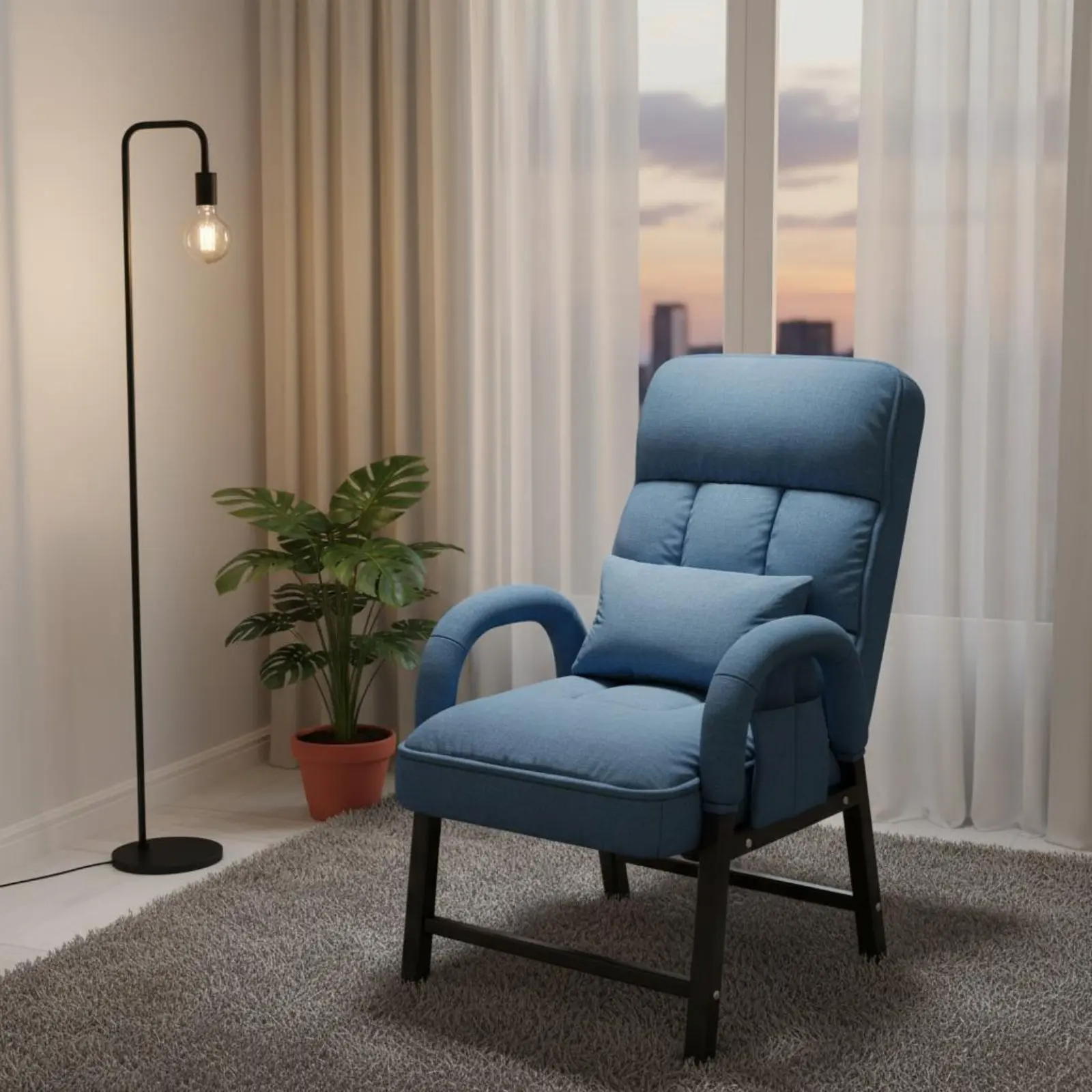 High Spine Lazy Sofa Chair Adjustable Backrest Textile Recliner Armchair Upholstered Armchair with Footstool Sturdy Duty Frame view 5