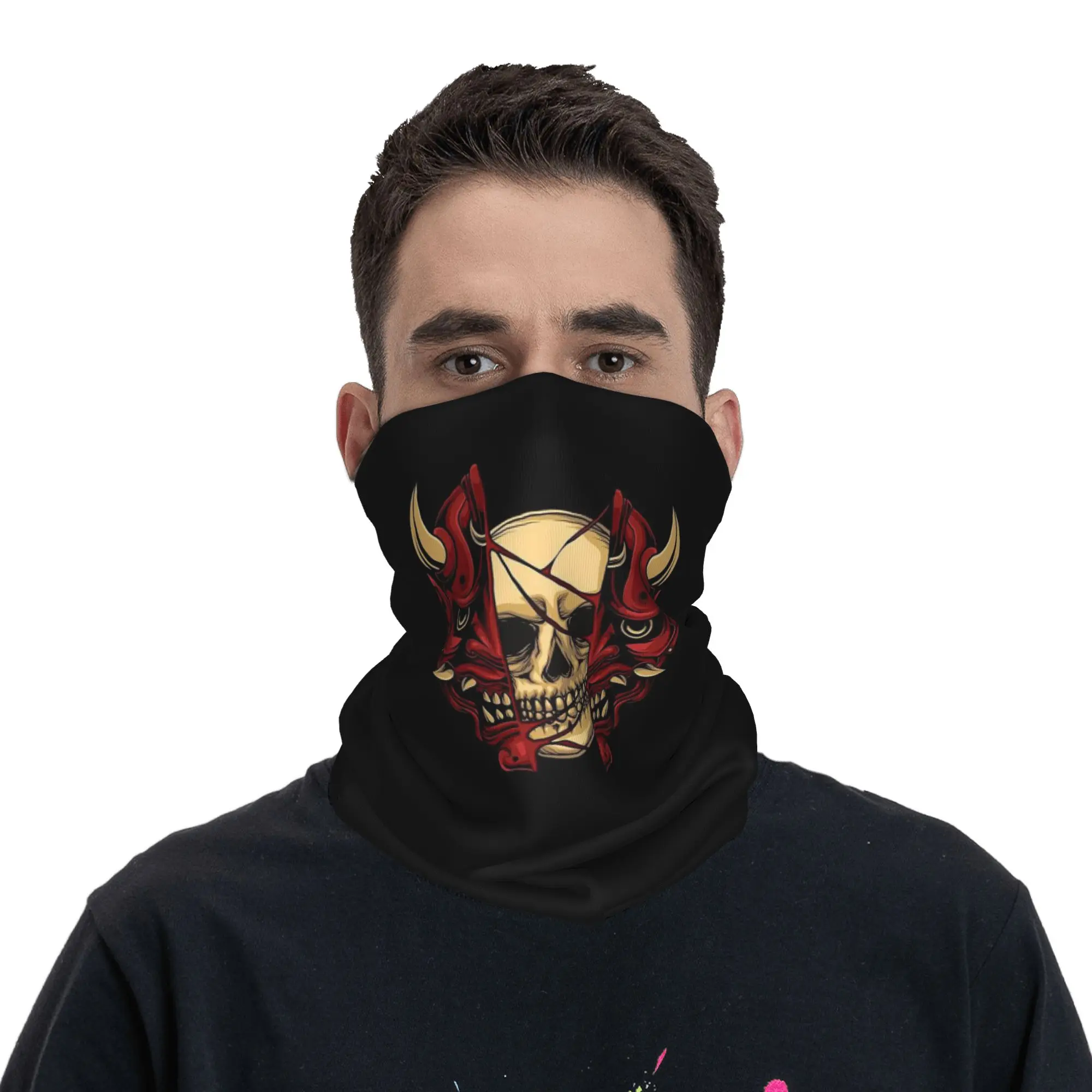 

creepy japanese samurai oni ninja and geisha Bandana Neck Gaiter Printed Wrap Scarf Face Mask Running for Men Women Windproof