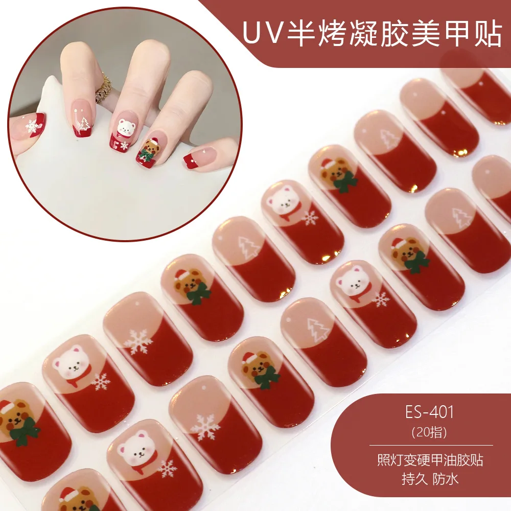 Nuevas pegatinas de uñas de Gel semicuradas UV de Navidad Halloween20Tips, calcomanías de Gel brillantes con lima de uñas, tiras completas de larga duración para uñas