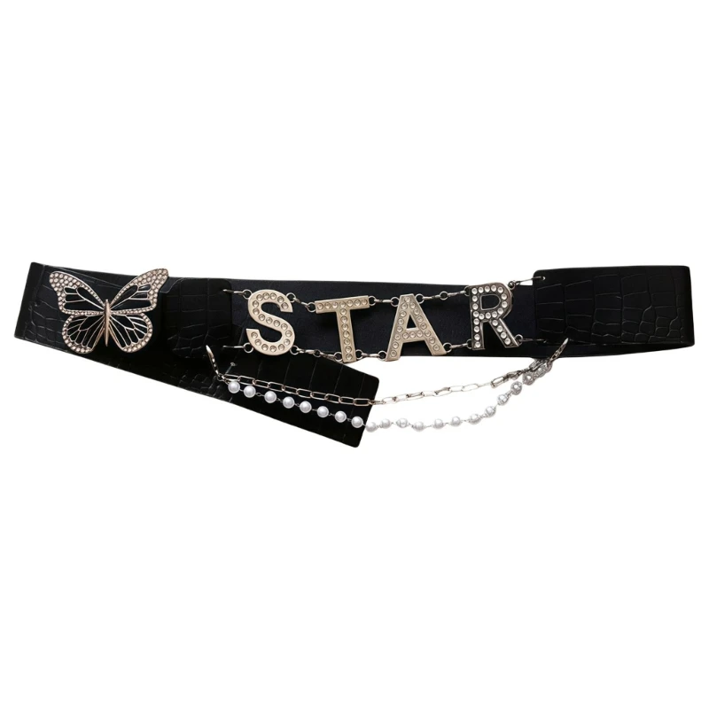 Wide Dress Belt With Butterfly Accent, Adjustable Waist Belt for Sweatshirts, Party Wear, and Photo Styling