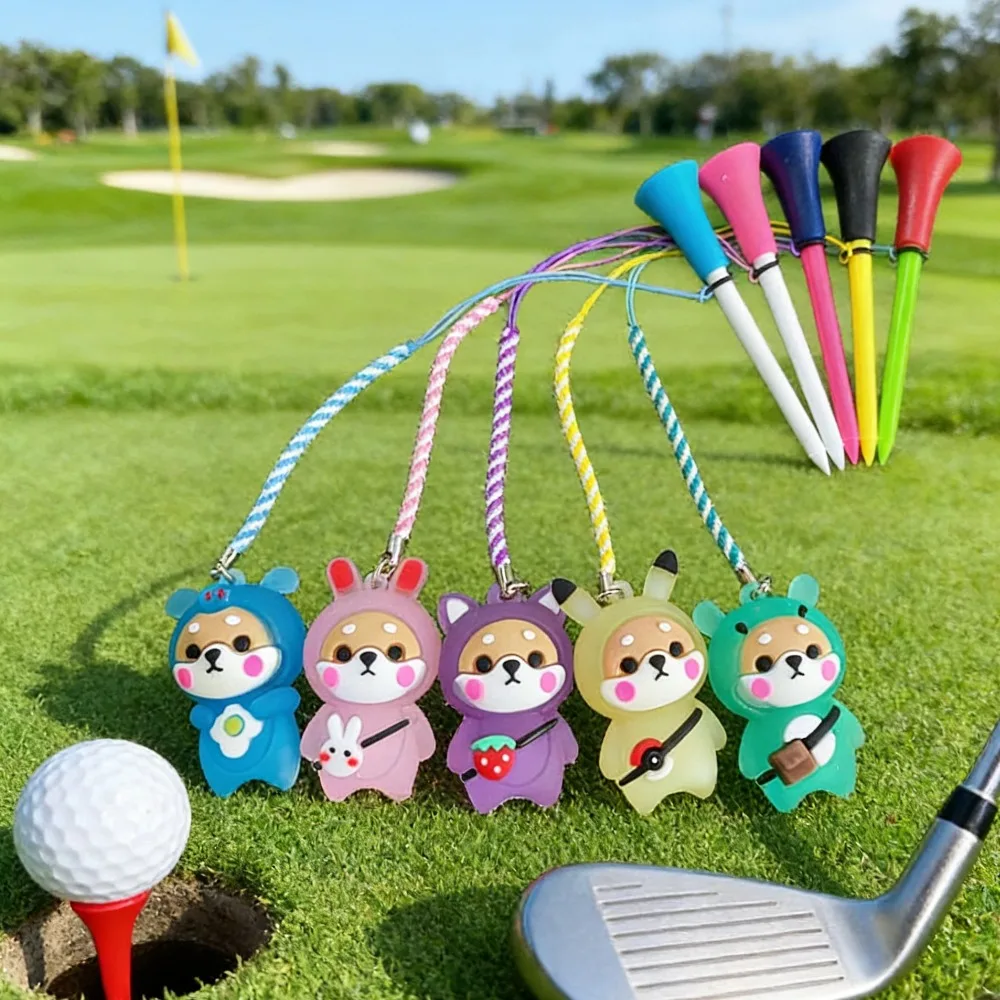 

1Pcs Golf Rubber Tees With Flashing Light Cartoon Cute Prevent Loss Golf Ball Holder With Braided Rope Color Random