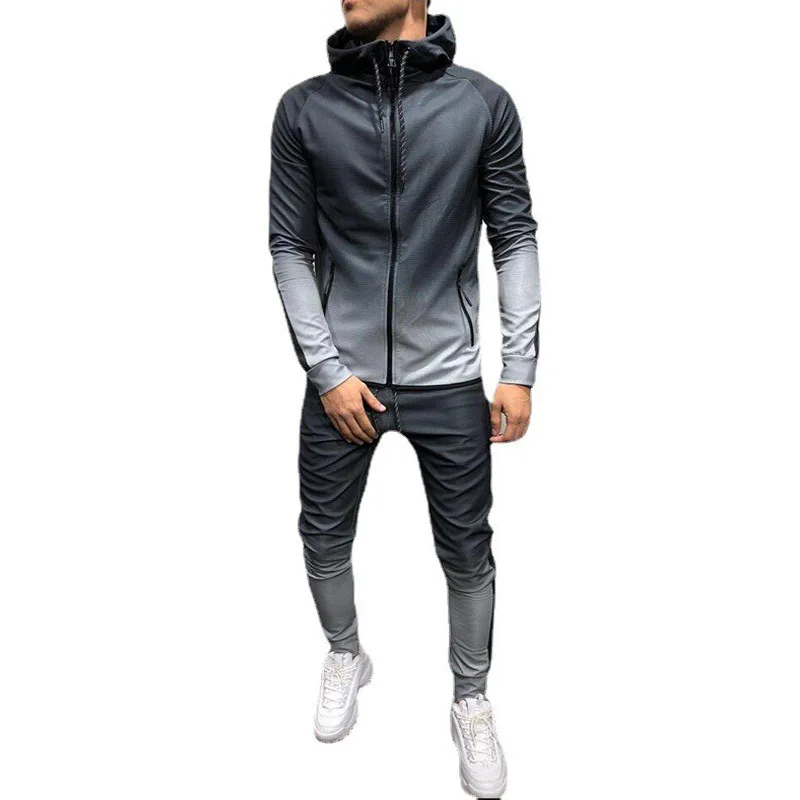 ZOGAA Mens Fashion Hooded Gradient Color Sportwear Zipper Hip Hop Style Sport Suits Casual Hoodies Pants Two Piece Suit For Men