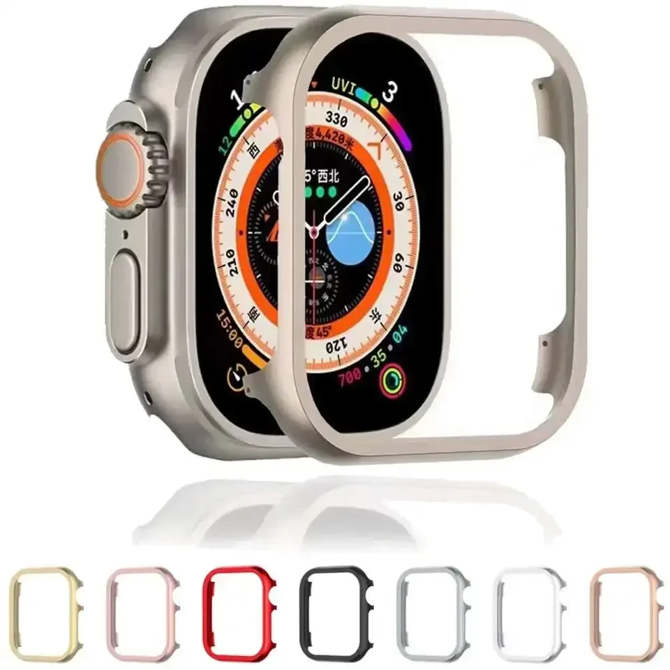 Metal Cover for Apple Watch Series Ultra 8 9 49mm 7 41mm 45mm IWatch 9 8 SE 40/44mm Aluminium Alloy Protective Case Bumper Frame