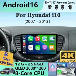 Android 16 Carplay Auto Car Radio For Hyundai I10 2007 - 2013 CarPlay Auto GPS Recorder Multimedia video Player 4G+WiFi DSP