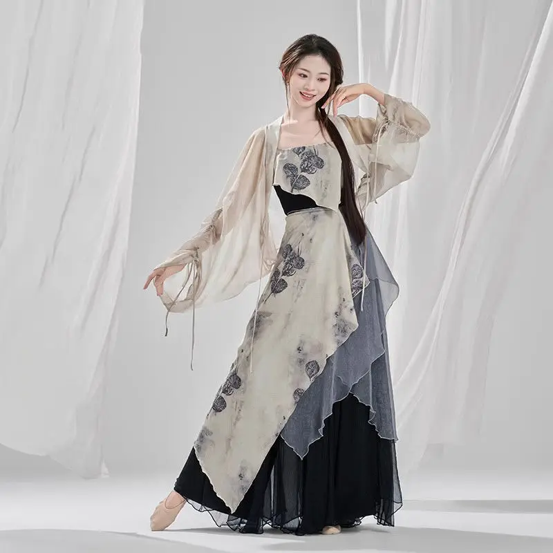 [3355 명 수집] 인쇄 된 흐르는 거즈 드레스, 중국 무용 고대 스타일의 새로운 고전 무용 공연 의상