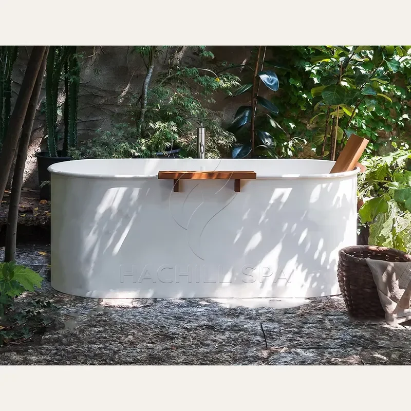 New Design Oval Stainless Steel Outdoor Soaking Tub Wooden Spa Accessories Painted Ice Bath Tub Option Ice Bucket