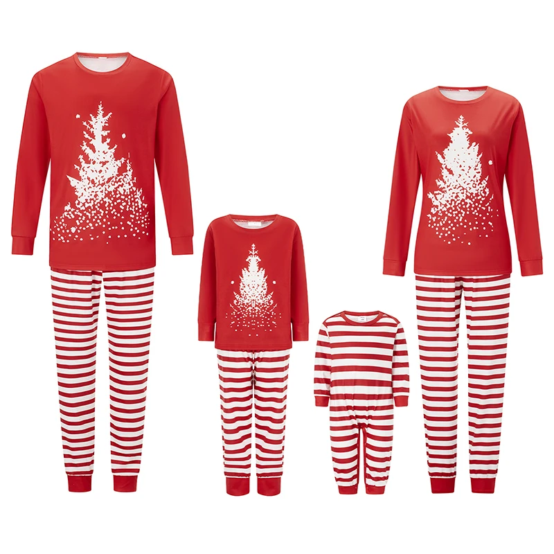 Matching Christmas Pajamas for Family Long Sleeve Tree Print Tops + Plaid Pants Set Loungewear