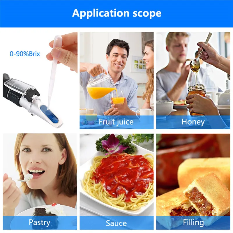 Convenient Handheld Concentration Meter Brix Refractometer 0-90% for Honey Sucrose Fruit Juice Drinks Wine Measurement