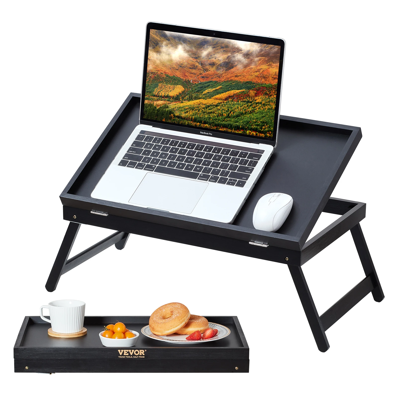 VEVOR Bamboo Breakfast Tray W/ Foldable Legs for Sofa Bed Eating Snacking Adjustable Tabletop Slope Serving Laptop Desk Tray