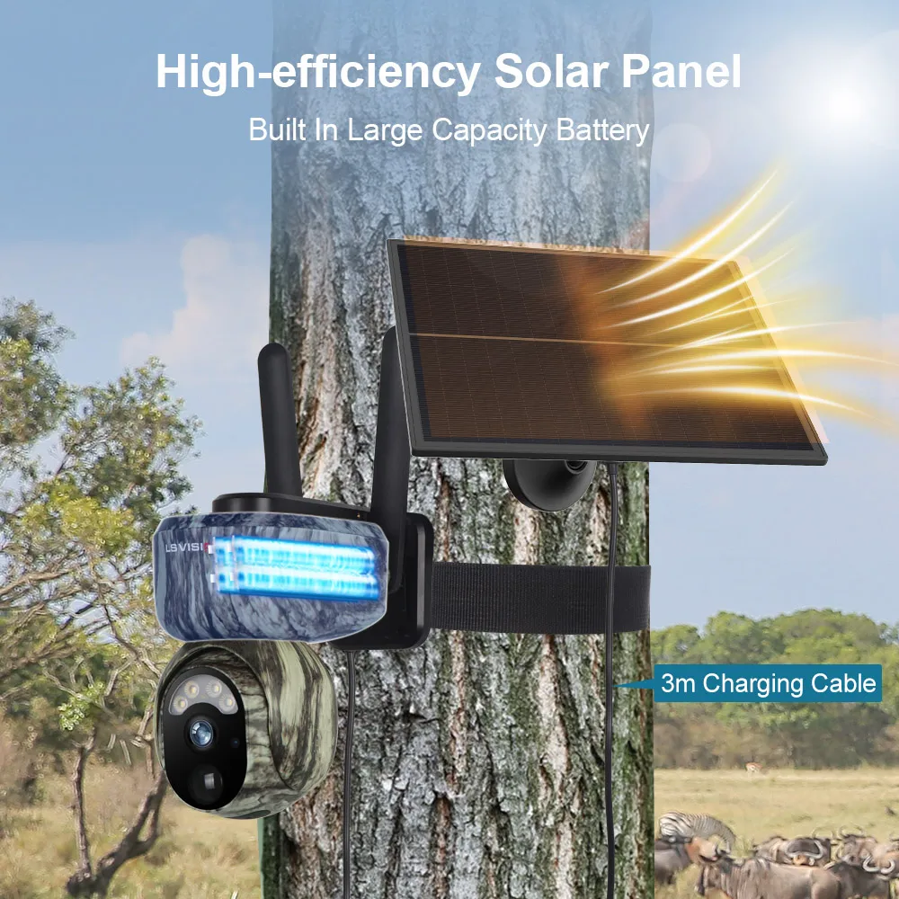 LS VISION 2K WIFI Solar Security Cameras Wireless Outdoor 360° Live View Animal Monitoring Camouflage Color Battery PTZ Cam