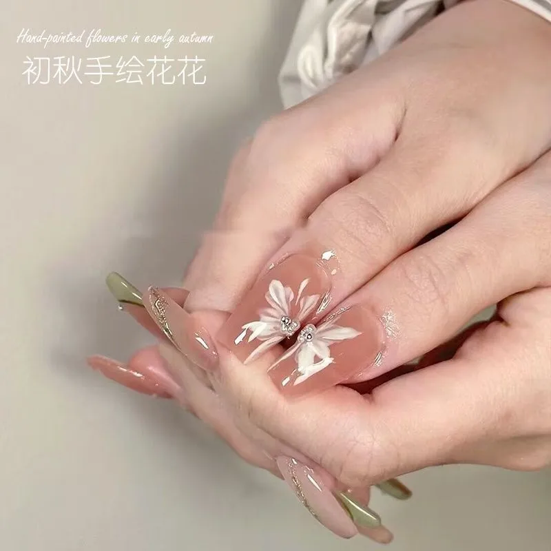 

3D-наклейки для ногтей с рельефным узором «Белый ледяной цветок», камелия, вишневый цвет, мелкий узор, самоклеящиеся, водостойкие, для маникюра